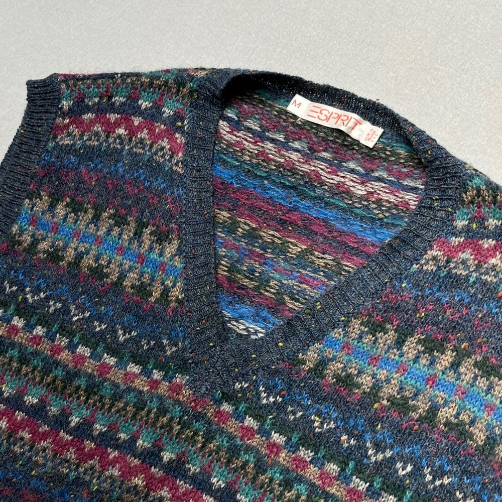 Vintage Esprit Fair Isle Sweater Vest Mens Medium V-Neck Wool‎ Blend Multicolor